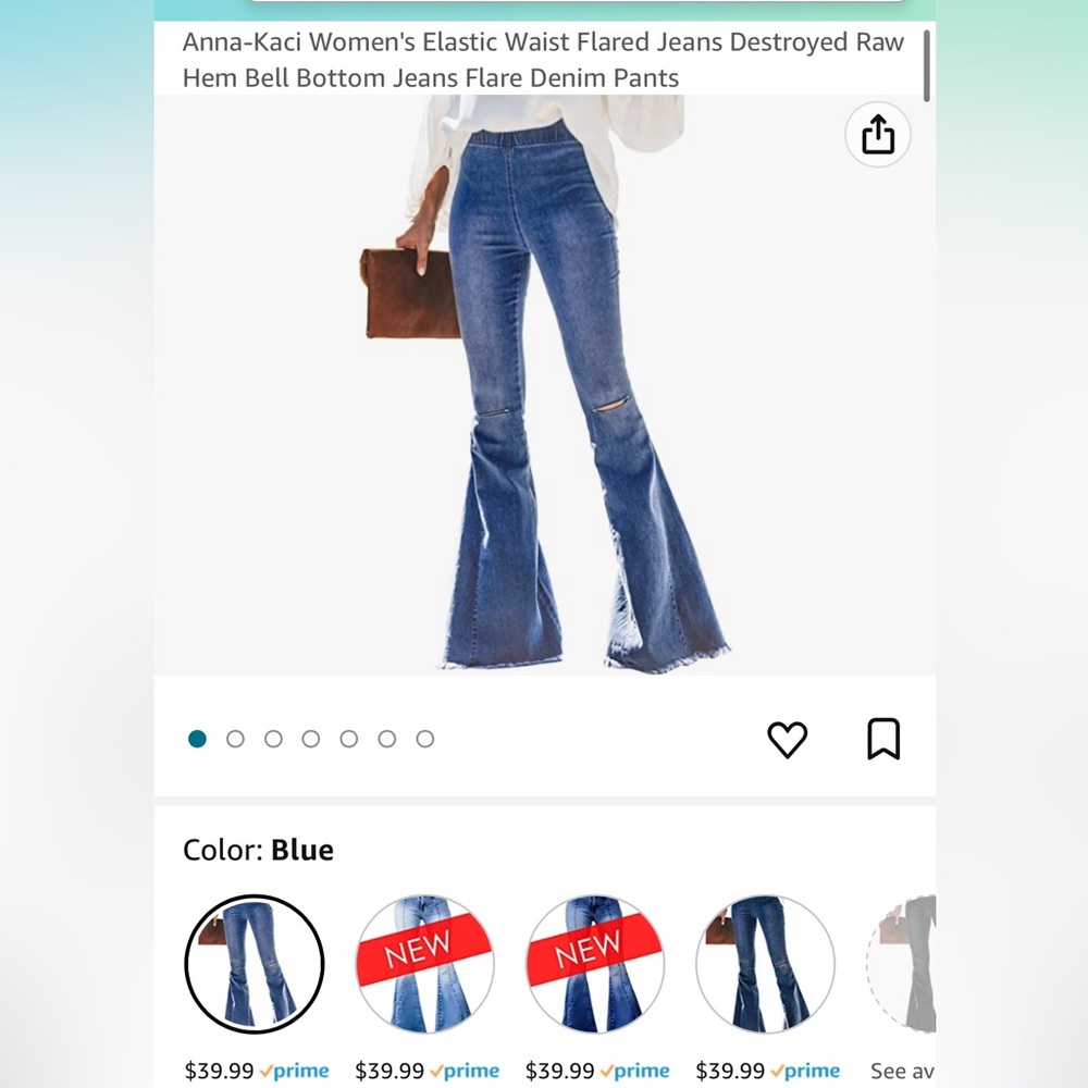 Elastic waist bell bottom jeans